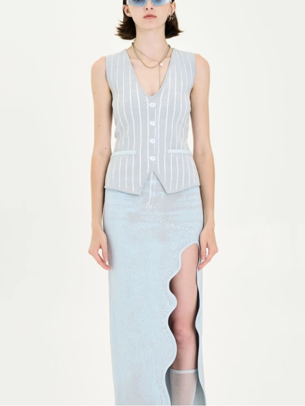 PH5 Marigold Denim Print Vest in Grey